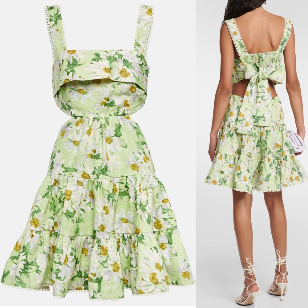 Alemais Green and Yellow Floral Tiered Cutout Dress